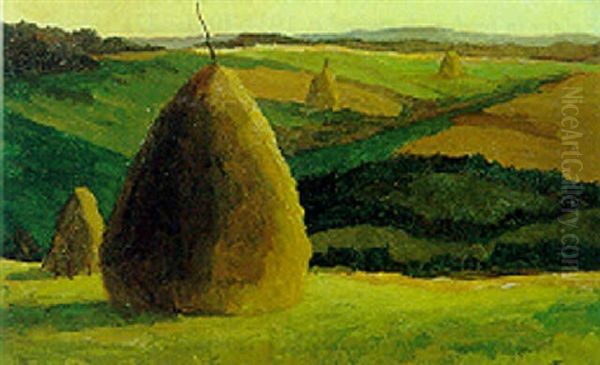 Meules Dans Un Paysage Vallonne Oil Painting by Lucien Leclercq