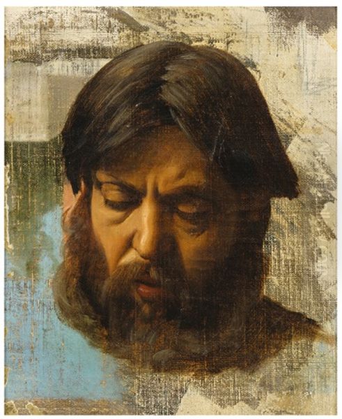Bearded Man's Head Oil Painting by Jean Jules Antoine Lecomte du Nouy