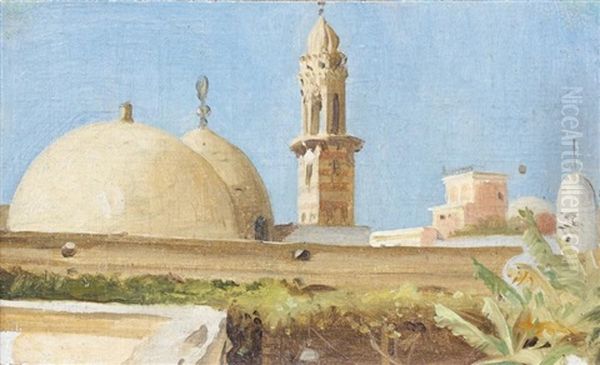 Vue Presumee De La Mosquee Des Derviches Au Caire Oil Painting by Jean Jules Antoine Lecomte du Nouy
