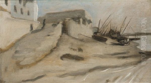 Bateaux Sur La Plage, Egypte Oil Painting by Jean Jules Antoine Lecomte du Nouy