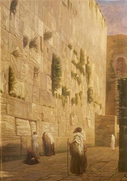 Die Klagemauer In Jerusalem Oil Painting by Jean Jules Antoine Lecomte du Nouy