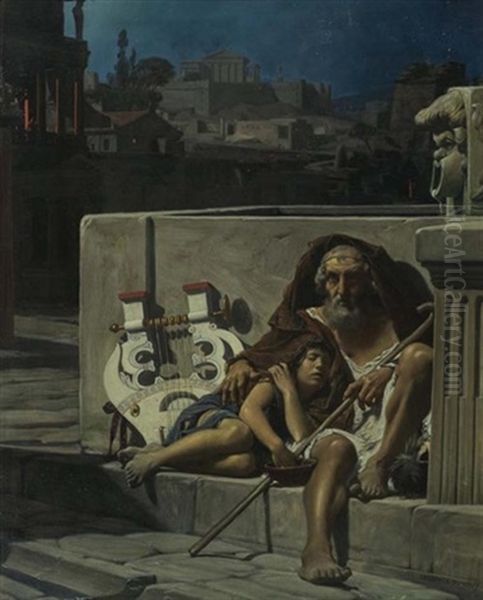 Homer Mendient Oil Painting by Jean Jules Antoine Lecomte du Nouy