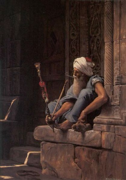 The Smoker Oil Painting by Jean Jules Antoine Lecomte du Nouy