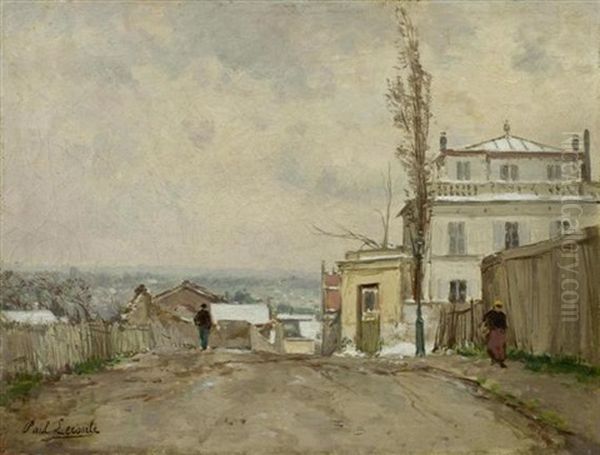 Dorfstrasse Im Winter Oil Painting by Paul Lecomte