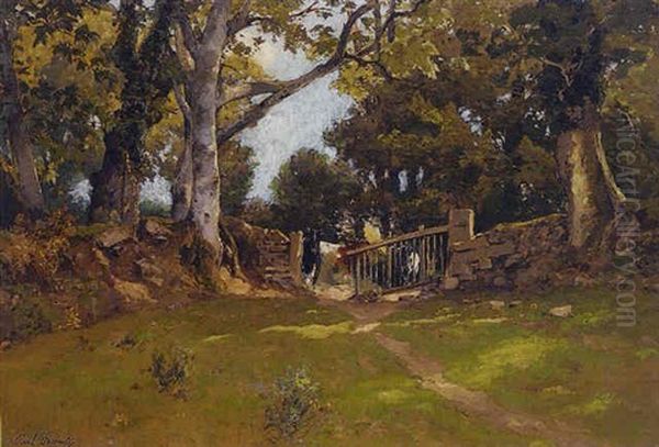 Cows Entering A Sunlit Meadow Oil Painting by Paul Lecomte