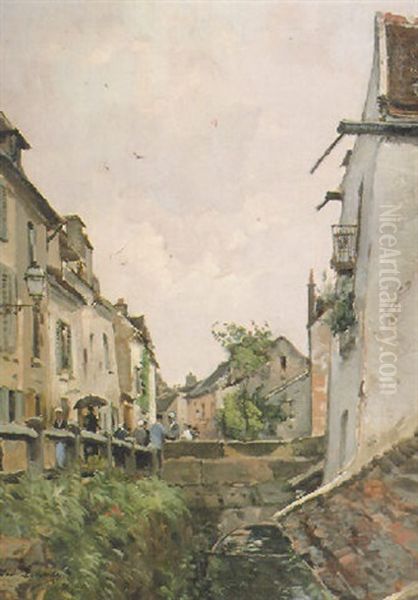 Street Scene With Figures Oil Painting by Paul Lecomte