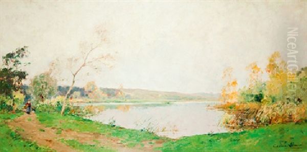 Balade Au Bord De L'etang Oil Painting by Paul Emile Lecomte