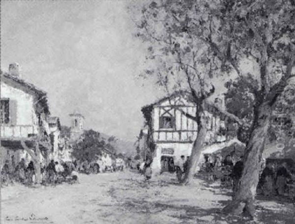 Belebte Dorfstrasse Oil Painting by Paul Emile Lecomte