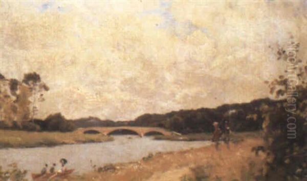 Promeneurs Au Bord De La Riviere Oil Painting by Paul Emile Lecomte