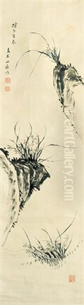 Boulder And Orchids Oil Painting by  Lee HaEung