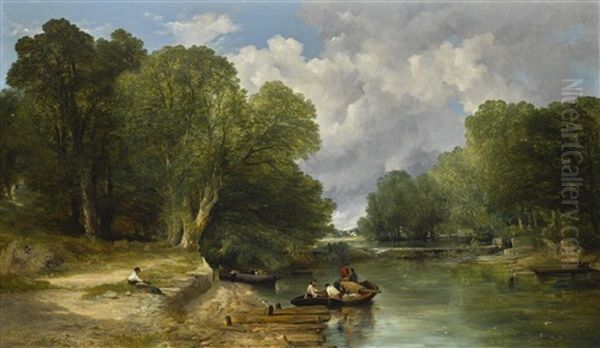 The Ferry Crossing Oil Painting by Frederick Richard Lee, R.A.