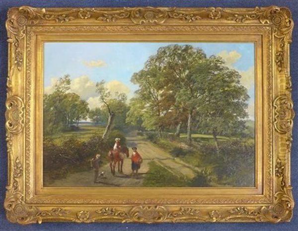 Figures Conversing At A Crossroads Oil Painting by Frederick Richard Lee, R.A.