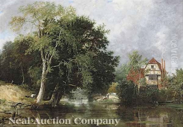 Cottage By The River Oil Painting by Frederick Richard Lee, R.A.