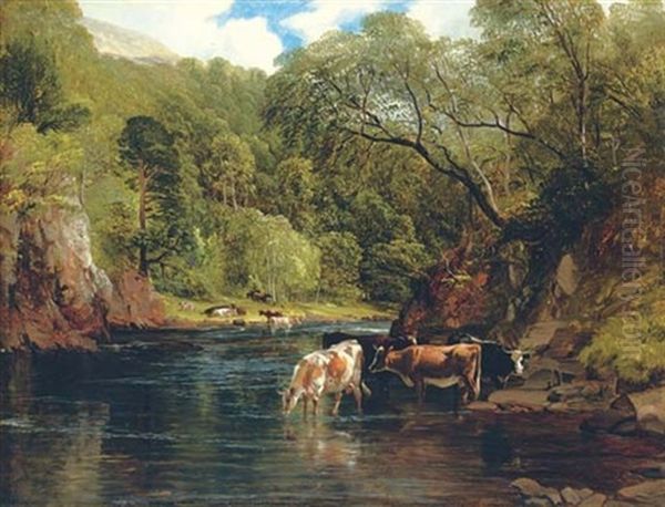 The River Awe, Argyleshire (collab. W/thomas Sidney Cooper) Oil Painting by Frederick Richard Lee, R.A.