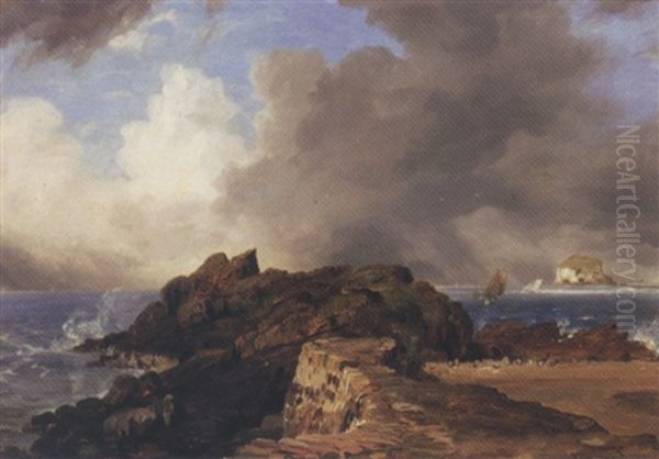 View Of North Berwick Pier With The Bass Rock In The Distance Oil Painting by Frederick Richard Lee, R.A.