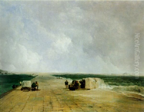 Vue Du Mole A Plymouth Oil Painting by Frederick Richard Lee, R.A.