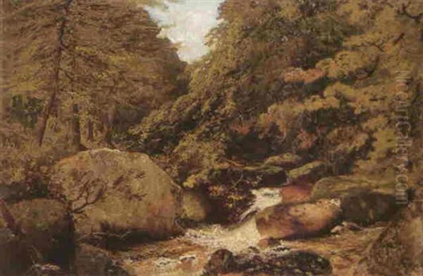 A Wooded River Landscape Oil Painting by Frederick Richard Lee, R.A.