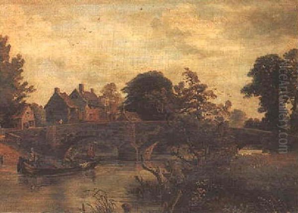 Northside Of Duffield Bridge, Derbyshire Oil Painting by Frederick Richard Lee, R.A.
