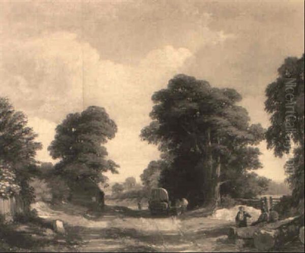 Woodcutters Resting In A Wooded Landscape Oil Painting by Frederick Richard Lee, R.A.