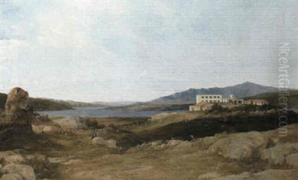 A View Of Garibaldi's Villa At Caprera, Sardinia Oil Painting by Frederick Richard Lee, R.A.