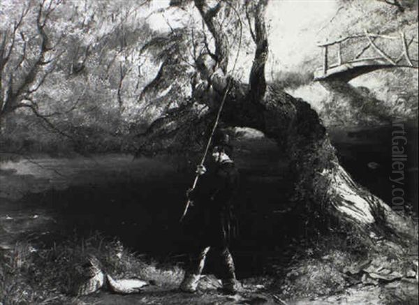 Angler By A Woodland Pool Oil Painting by Frederick Richard Lee, R.A.