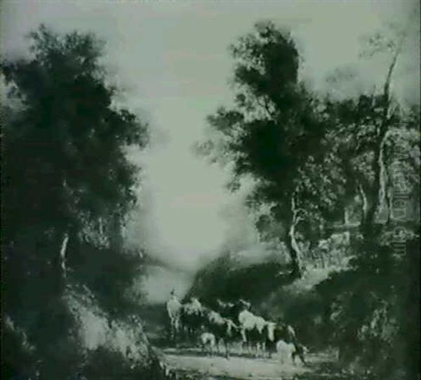 A Drover With Cattle On A Country Track Oil Painting by Frederick Richard Lee, R.A.