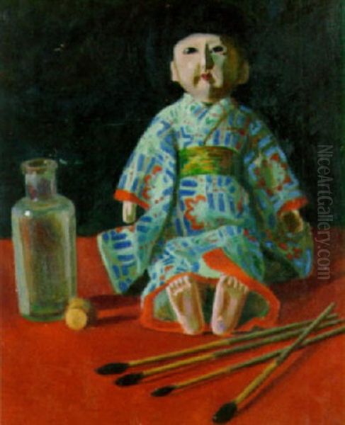 Stilleben Med Japansk Docka Oil Painting by Waldemar Leeb-Lundberg
