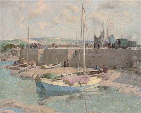 A Cornish Harbour Oil Painting by William Lee-Hankey