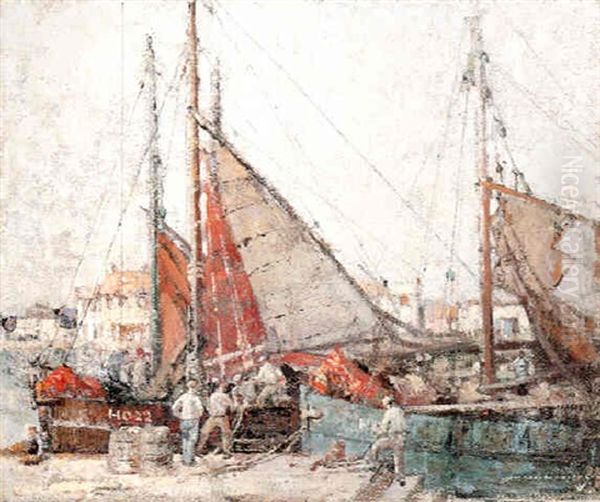 Fishing, Boats, Honfleur Oil Painting by William Lee-Hankey