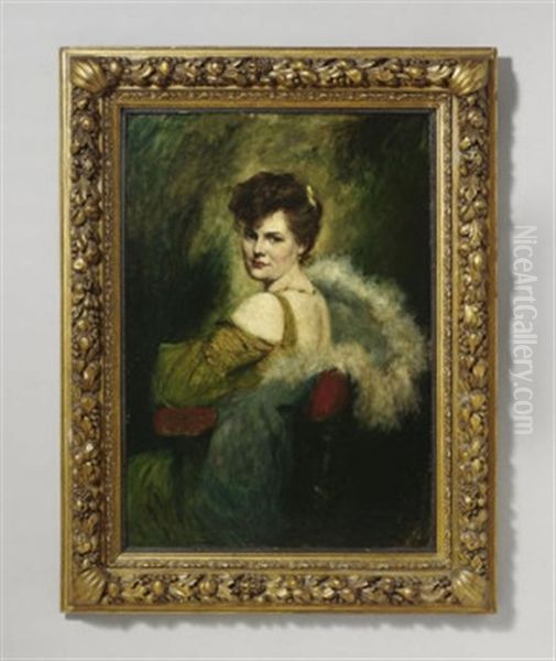 Portrat Einer Sitzenden Vornehmen Dame, Den Blick Uber Die Schulter Gewandt Oil Painting by Ferdinand Leeke