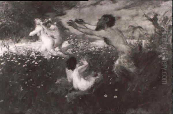 Faun Und Nymphen Oil Painting by Ferdinand Leeke