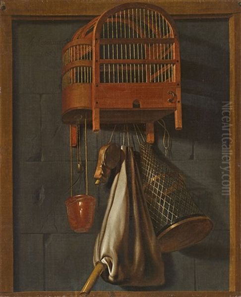 Hunt Still Life With A Bird In A Cage Oil Painting by Antonius Leemans
