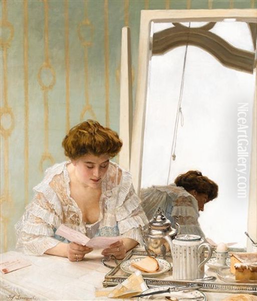 A Morning Missive Oil Painting by Jef Leempoels