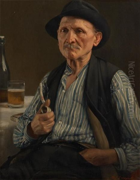 Buvant Sa Chope Oil Painting by Jef Leempoels