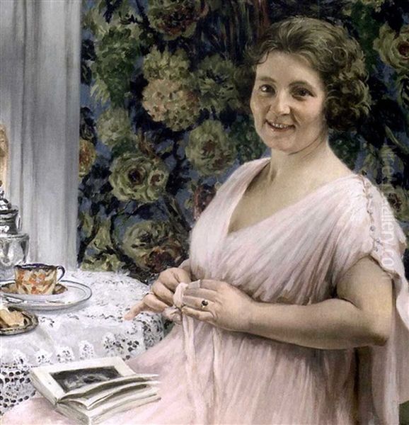 La Lecture (portrait De Mme Jules Grosfils) Oil Painting by Jef Leempoels