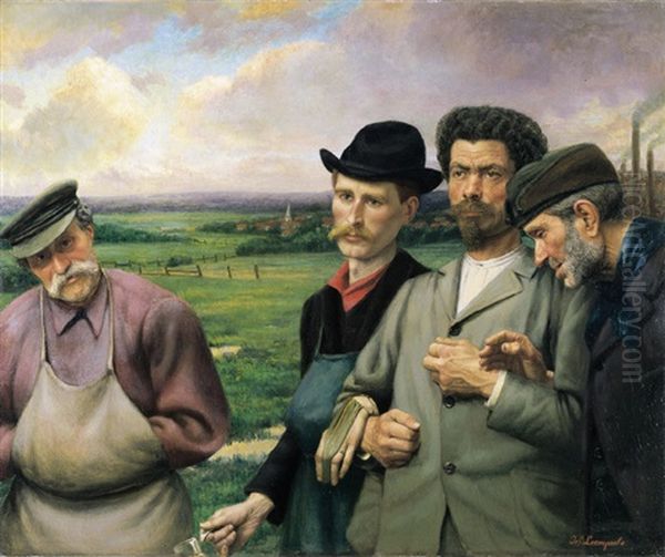 Ouvriers Revenant Du Travail Oil Painting by Jef Leempoels