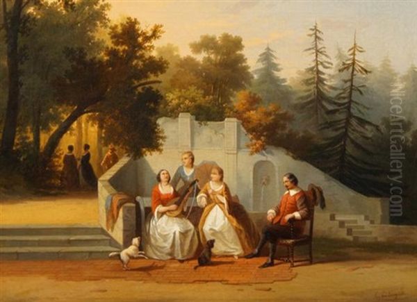 Elegante Tuinpartij Oil Painting by Cornelis van Leemputten