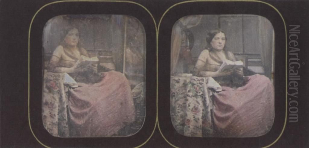 Female Model Draped In A Gossamer Shawl Oil Painting by Auguste Belloc