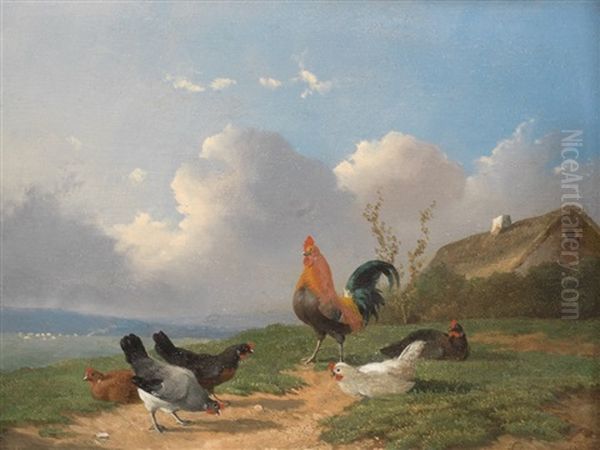 Chicken Yard Oil Painting by Frans Van Leemputten