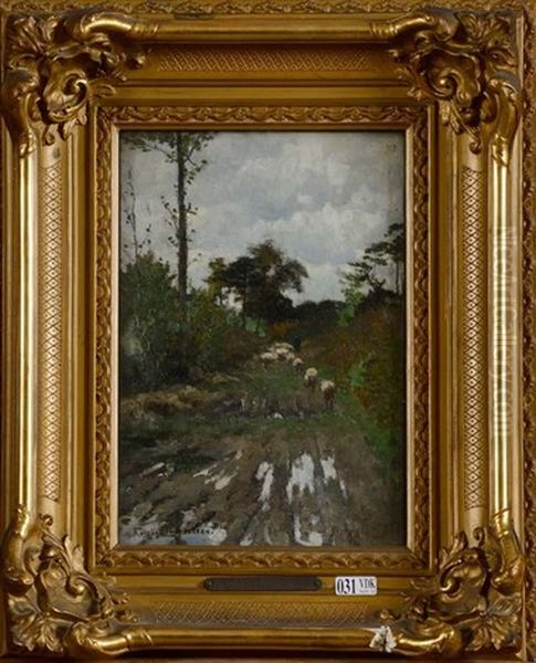 Berger Et Son Troupeau Sur Un Chemin De Campagne Oil Painting by Frans Van Leemputten