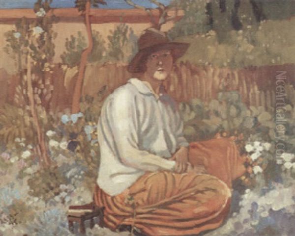 The Orange Skirt; Lyndra At Aldbourne Oil Painting by Derwent Lees