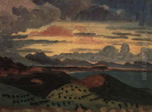 Sunset Over Dalmation Coast Oil Painting by Derwent Lees