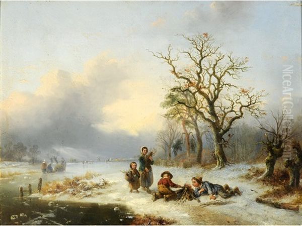 A Cold Morning (+ Summer; Pair) Oil Painting by Alexis de Leeuw