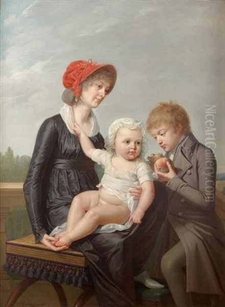 Portrait De Femme Avec Ses Deux Enfants Oil Painting by Robert Jacques Francois Faust Lefevre