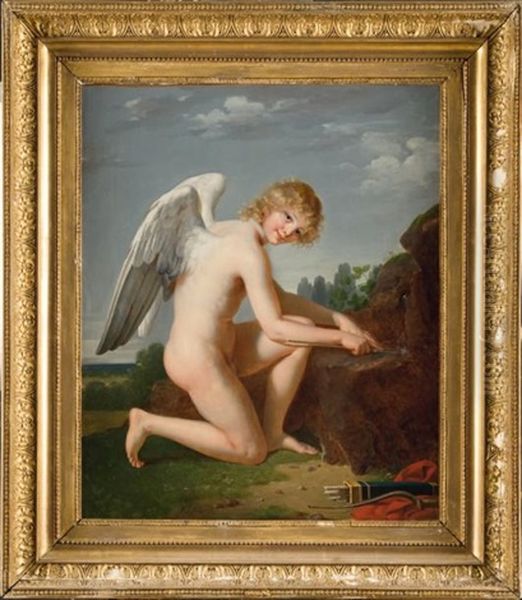 L'amour Aiguisant Ses Fleches Oil Painting by Robert Jacques Francois Faust Lefevre