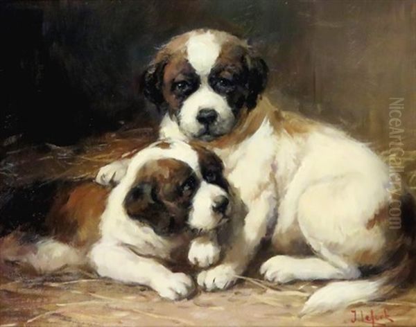 Puppies Oil Painting by Jean Lefort