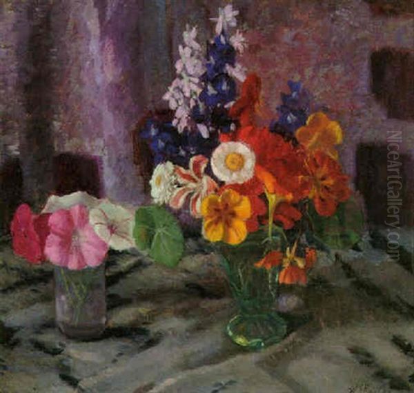 Sommerblumenvasen Oil Painting by Wilhelm Legler