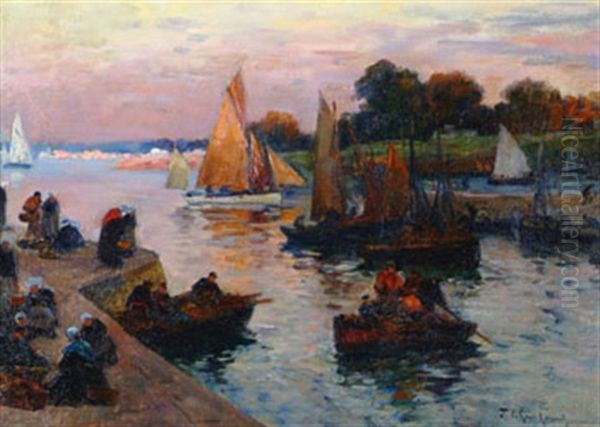 Retour De Peche, Barques Sardinieres Oil Painting by Fernand Marie Eugene Legout-Gerard