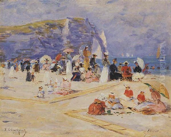 On The Beach At Etretat, France Oil Painting by Fernand Marie Eugene Legout-Gerard