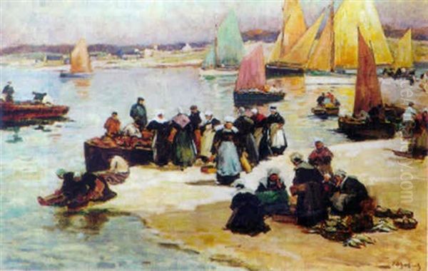 Retour De Peche Et Barques Sous Voiles Oil Painting by Fernand Marie Eugene Legout-Gerard